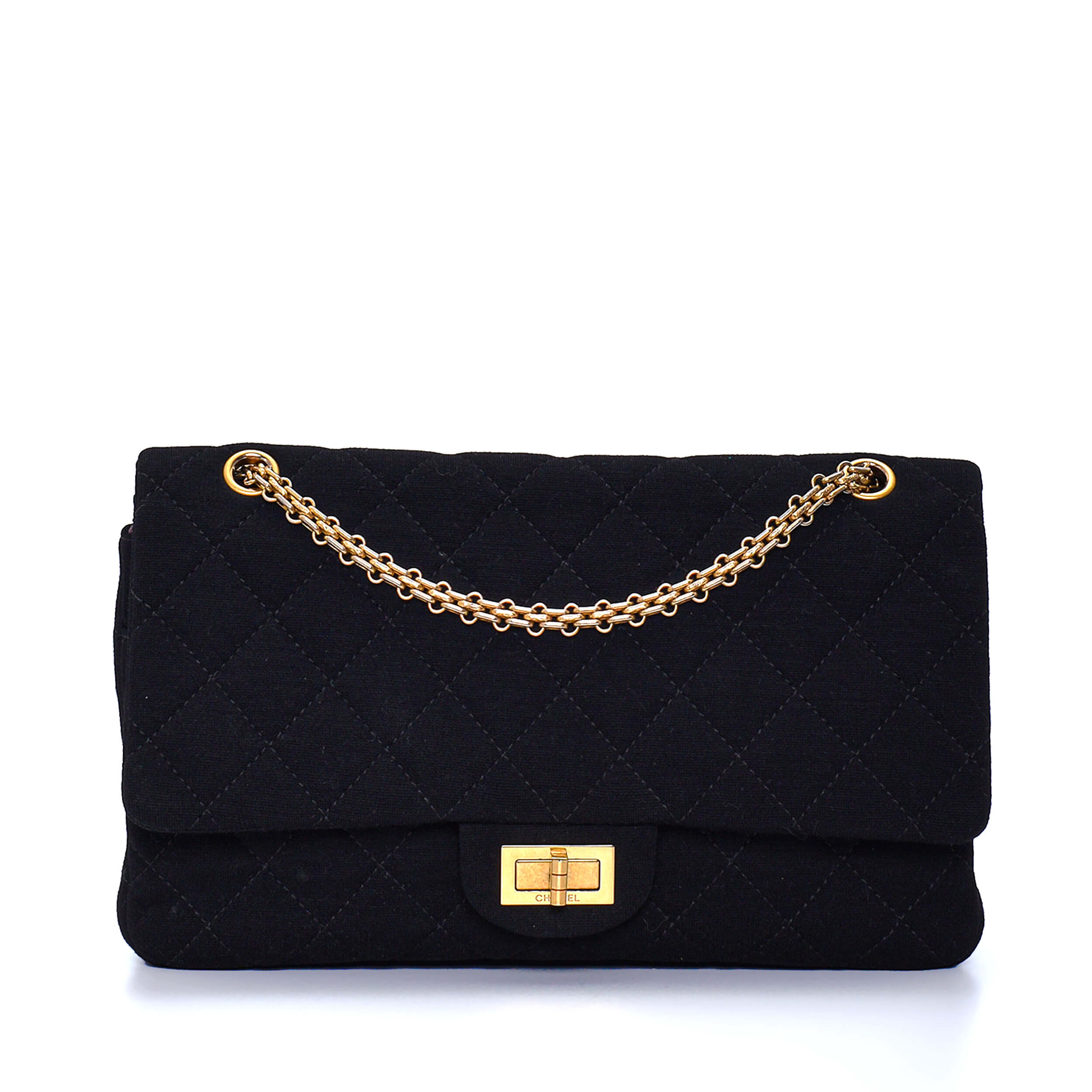  Chanel - Black Quilted Fabric Reissue Double Flap Bag